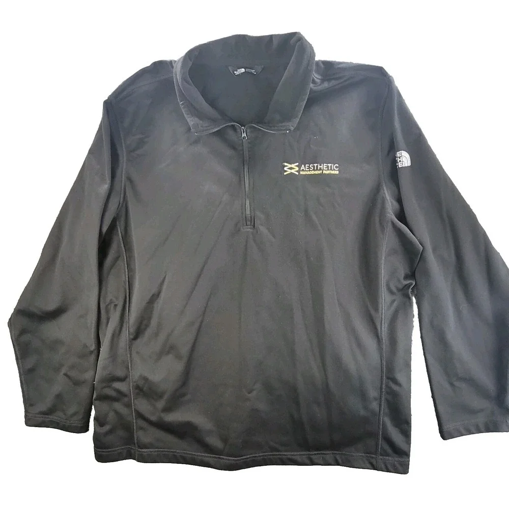 The North Face Sweater Black Mens XL‎ 1/4 Quarter Zip Fleece Jacket Embroidered